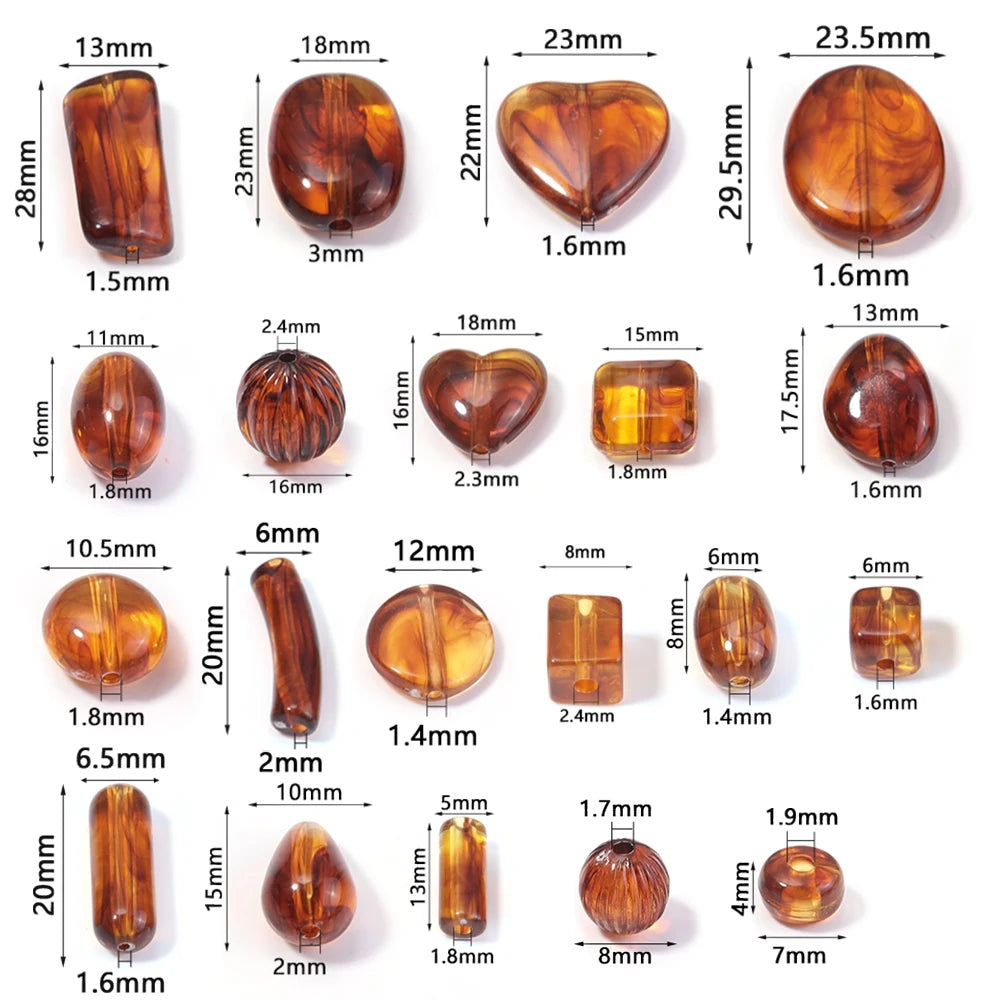 Amber Acrylic Beads – Heart Cube Oval Round Shapes for DIY Acrylic Craft Beads PLUSH