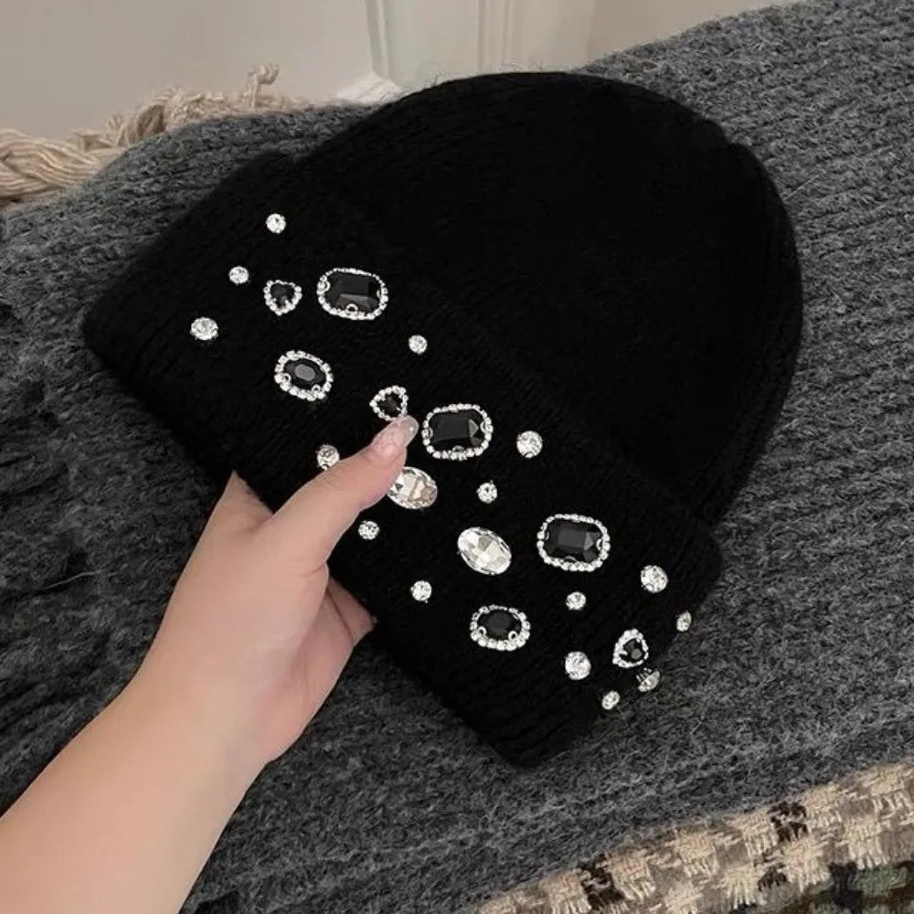 Women's Rhinestone Knit Beanie – Warm Winter Hat Knit Beanie Hat PLUSH