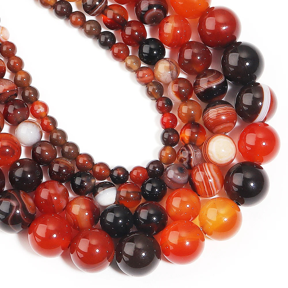 Red Brown Stripe Agate Stone Beads 4–10mm | DIY Jewelry Natural Stone Beads PLUSH
