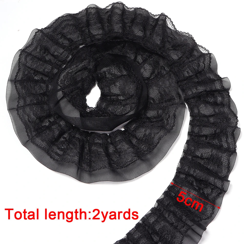 2 Yards 5cm Double Layer Chiffon Lace Ruffled Trim | DIY Sewing Lace Ruffled Trim PLUSH