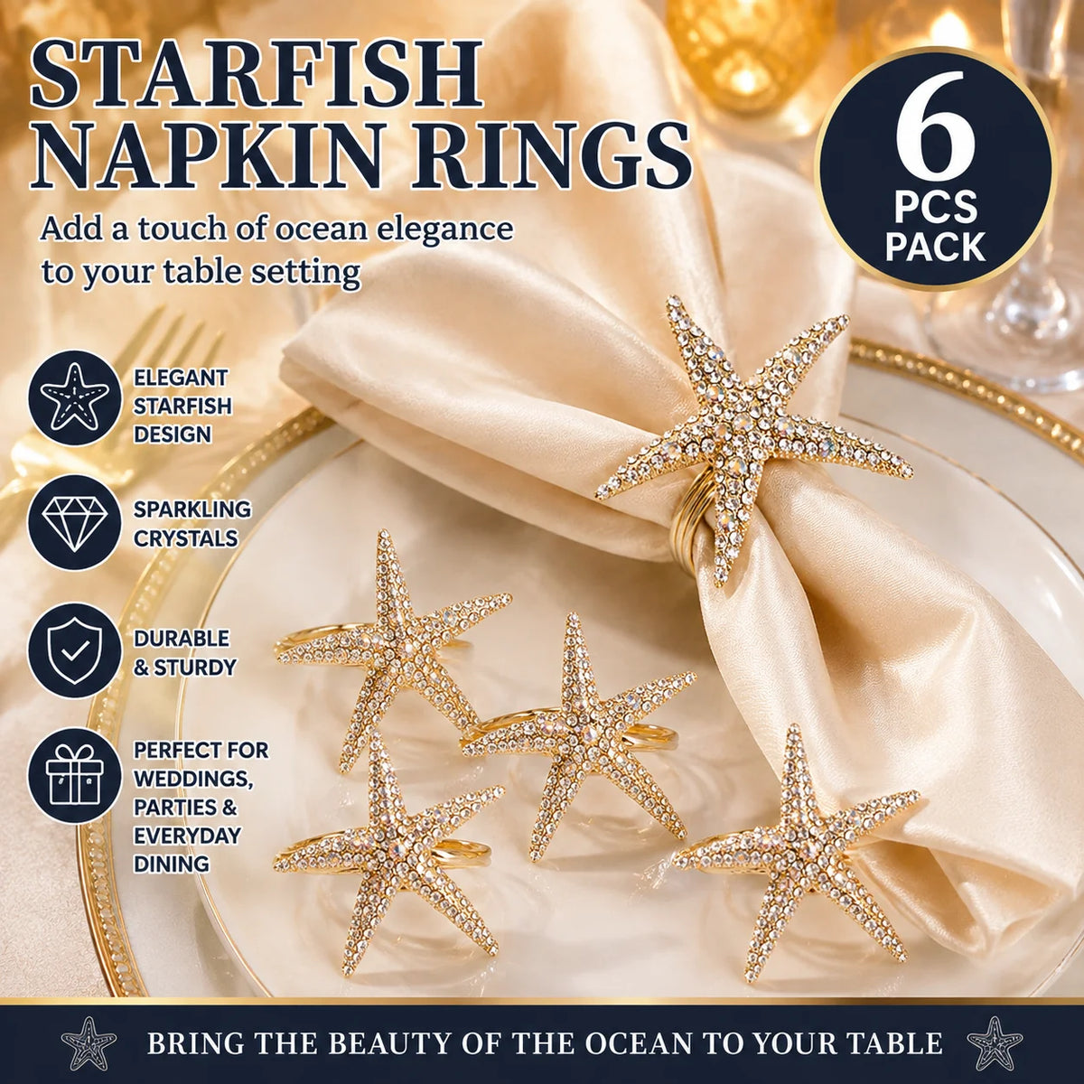 Starfish Napkin Rings – Wedding & Party Table Decor Napkin Rings PLUSH
