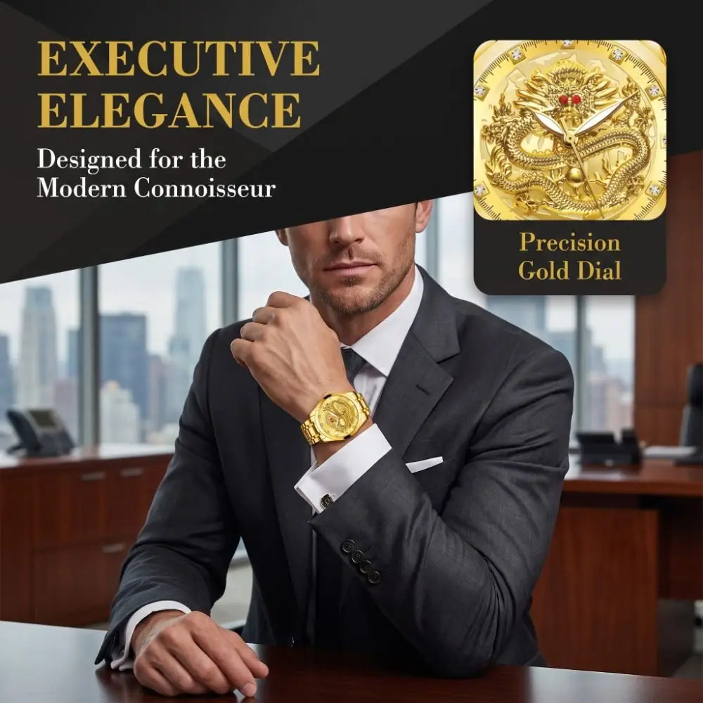 Men's Dragon Pattern Quartz Watch – Luminous Dial & Calendar Men's Quartz Watch PLUSH