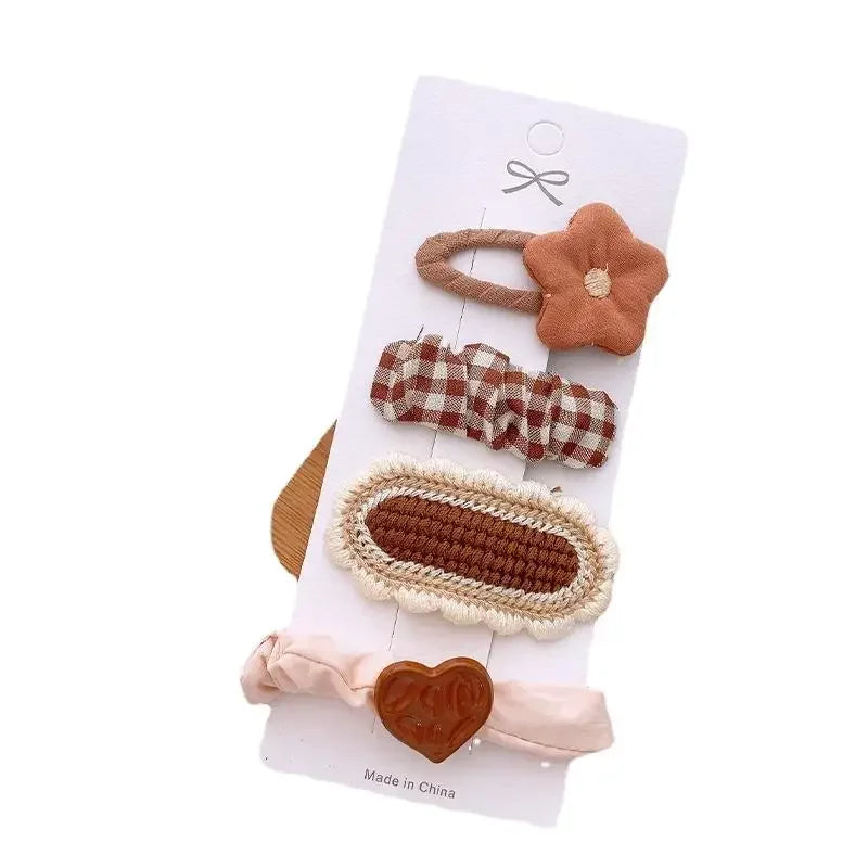 4pcs Chocolate Ribbon Bow Hair Clips for Girls – Coffee Color Kids Hair Clips PLUSH