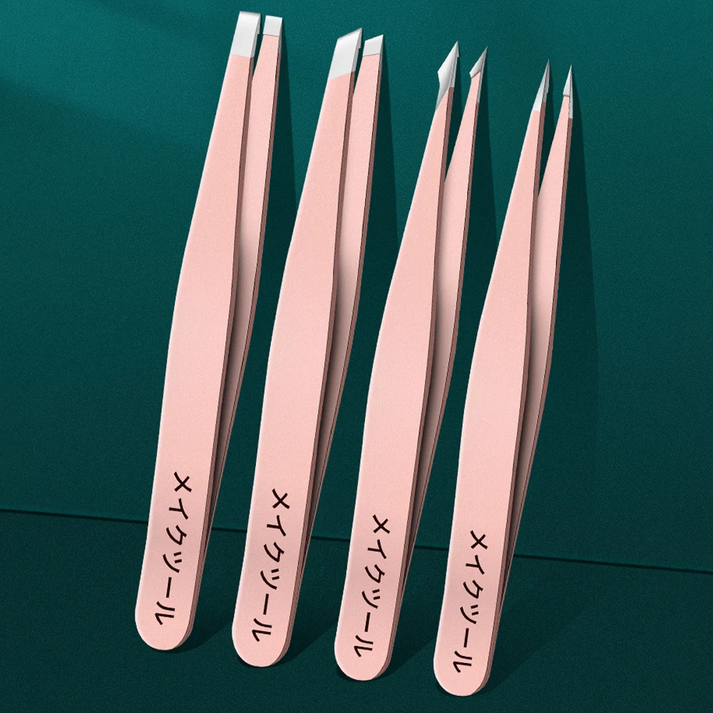 Ouriner 4/6Pcs Stainless Steel Eyebrow Tweezer Set – Colorful Eyebrow Tweezer Set PLUSH Pink 4 pcs set