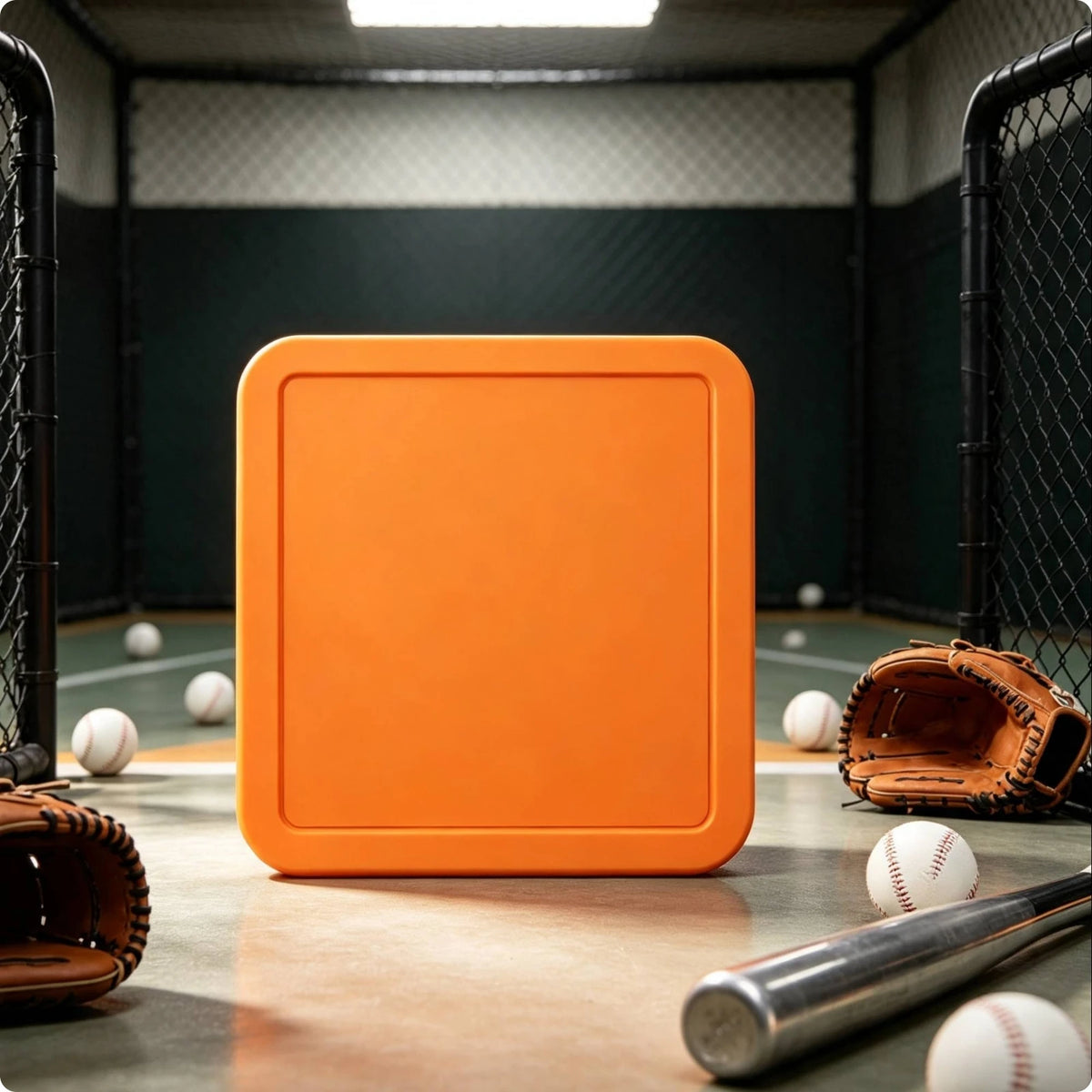 Heavy-Duty Rubber Throwdown Baseball Base Plate | Training Baseball Training Base PLUSH Orange