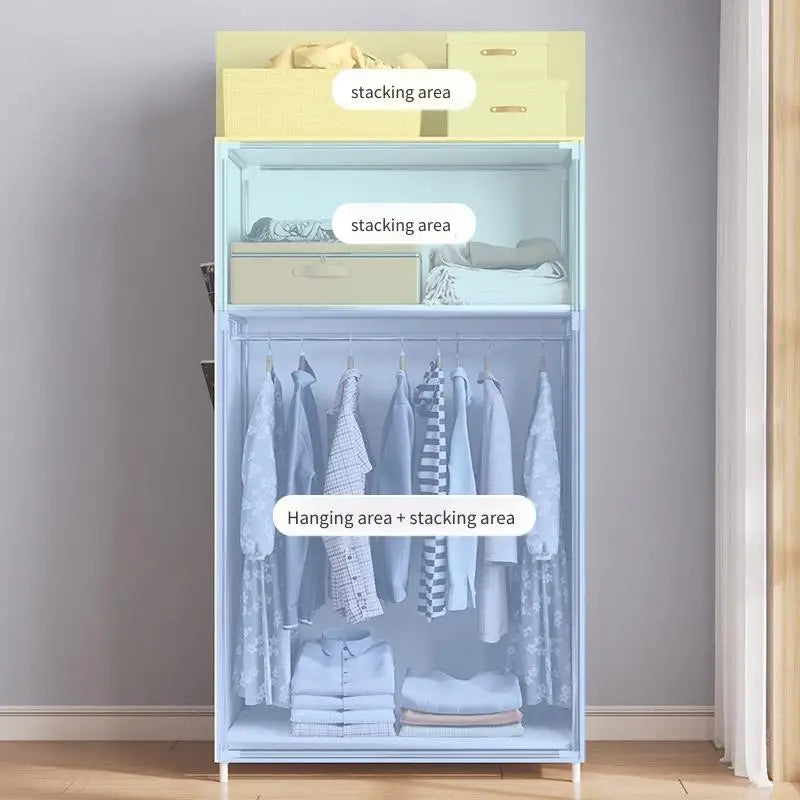 Steel Pipe Reinforced Hanging Wardrobe | Simple Cloth Cabinet Hanging Wardrobe Cabinet PLUSH