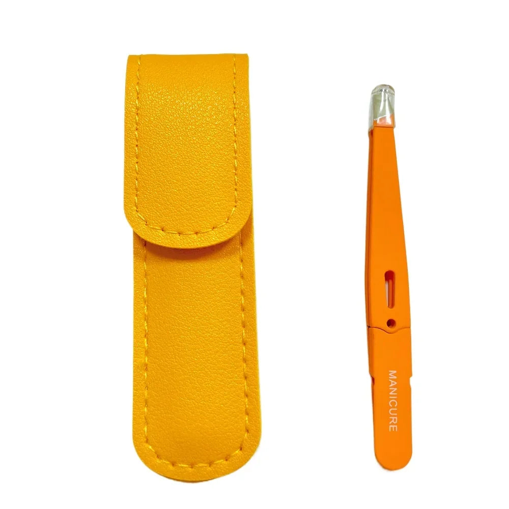 Ouriner Stainless Steel Slant Tweezers for Brow & Hair Shaping Eyebrow Tweezers PLUSH Orange with bag
