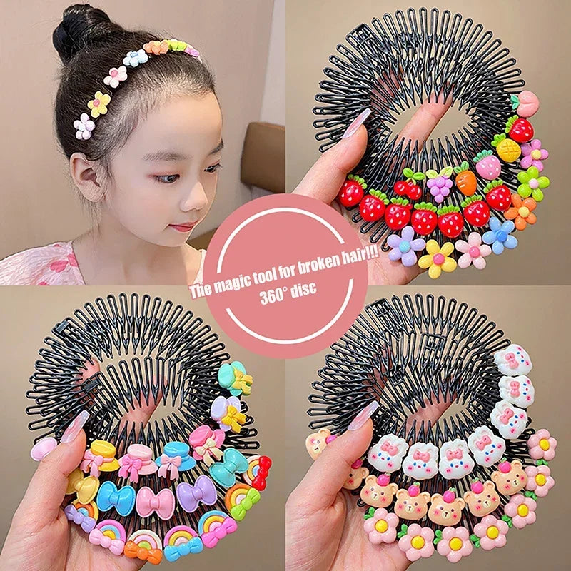 Girls Cartoon Round Disk Insert Hair Comb Clip – Kids Hair Band Kids Hair Comb PLUSH