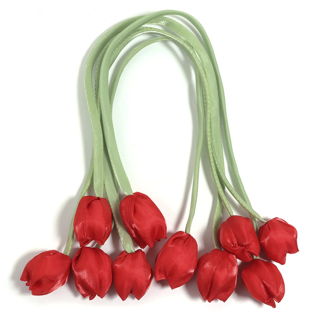 5pcs Tulip Fabric Flower Ribbons – DIY Bag Hat Clothes Decor Fabric Flower Trim PLUSH red