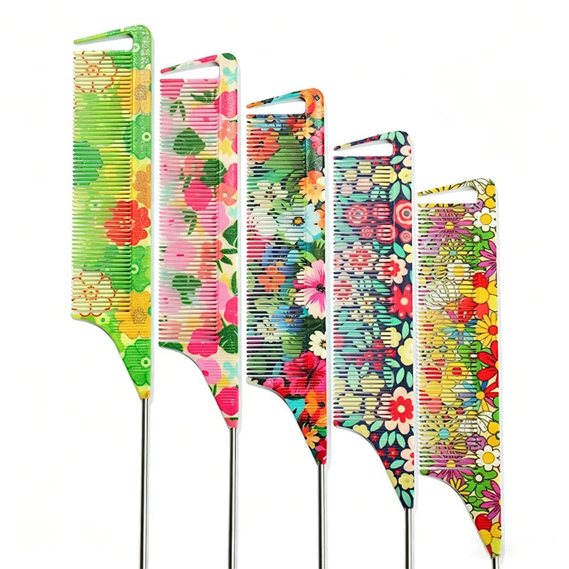 Anti-Static Floral Tail Comb – 5 Patterns | Salon & Home Hair Styling Comb PLUSH