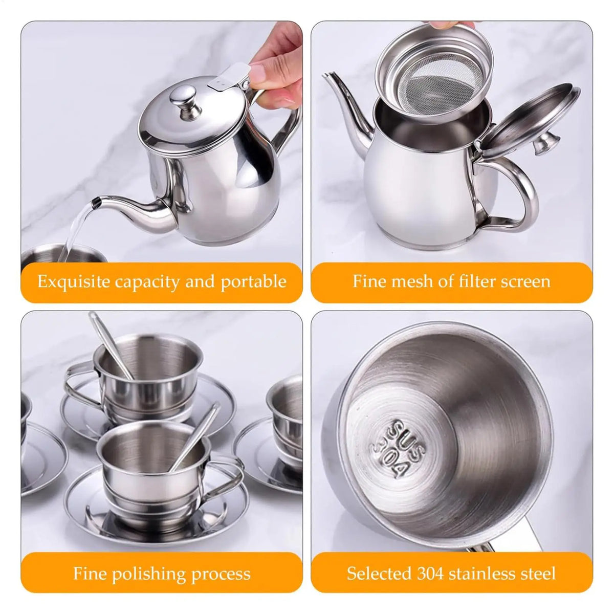 Kids Stainless Steel Tea Set – Teapot & Cups Pretend Play Kids Pretend Play Set PLUSH