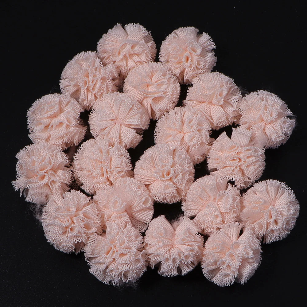 30pcs Tulle Flower Balls for DIY Hair Accessories & Crafts Craft Embellishments PLUSH orange pink