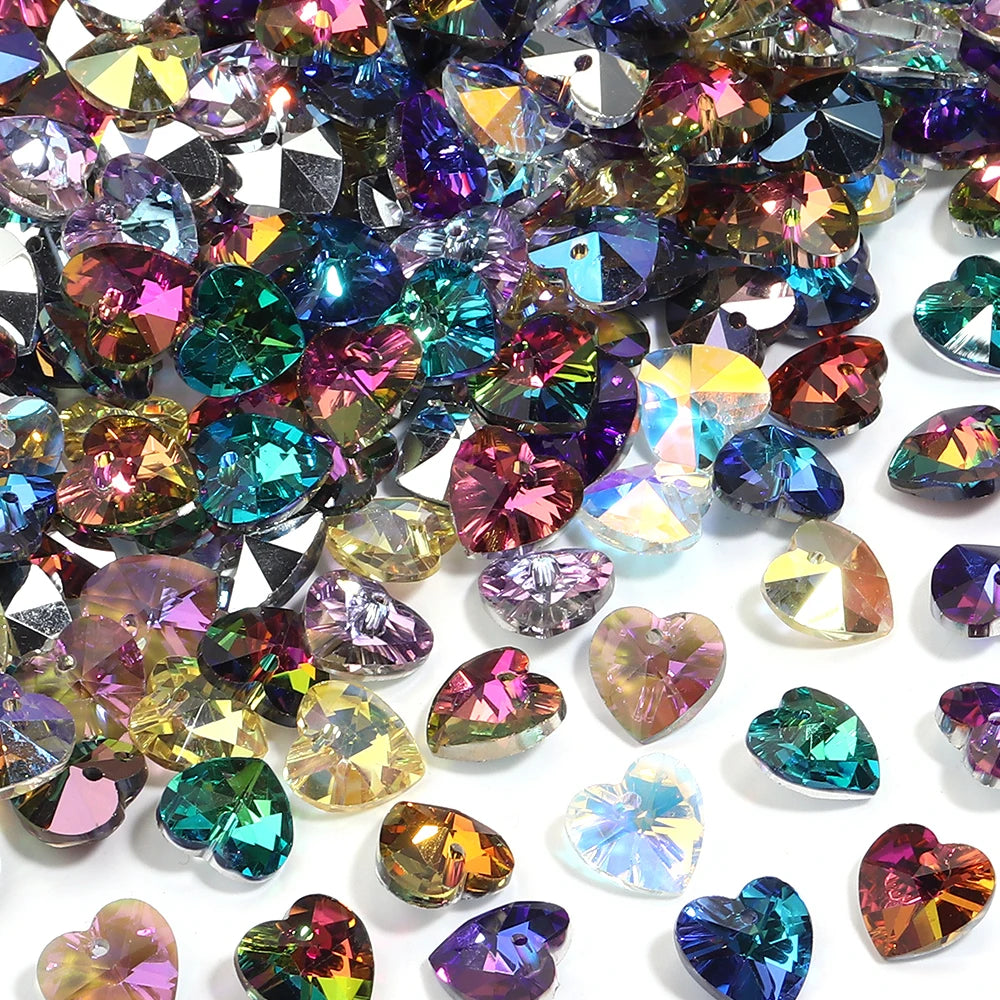 10pcs Aurora Heart Crystal Glass Charms – DIY Jewelry Making Glass Jewelry Charms PLUSH