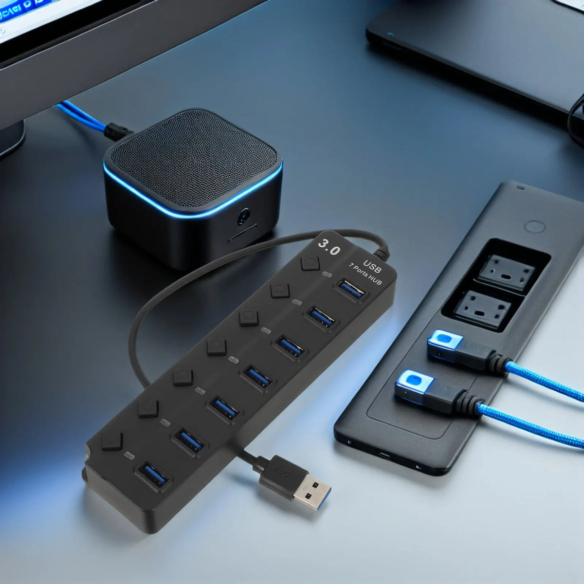 Foxnovo 7-Port USB 3.0 Hub Splitter – 5Gbps Fast Data Transfer USB Hub PLUSH