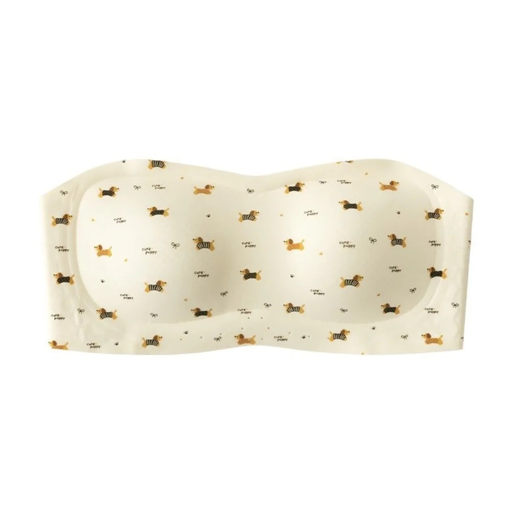 Women's Wireless Strapless Seamless Bra – Floral Print Seamless Tube Bra PLUSH Puppy S