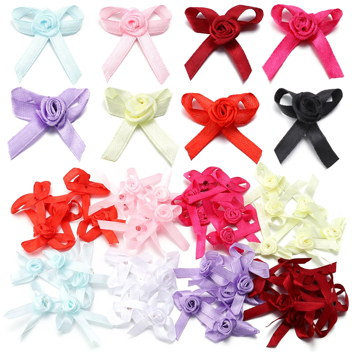 50pcs Satin Ribbon Bows 3.5x4.5cm – Colorful DIY Craft Bowknots Satin Ribbon Bows PLUSH