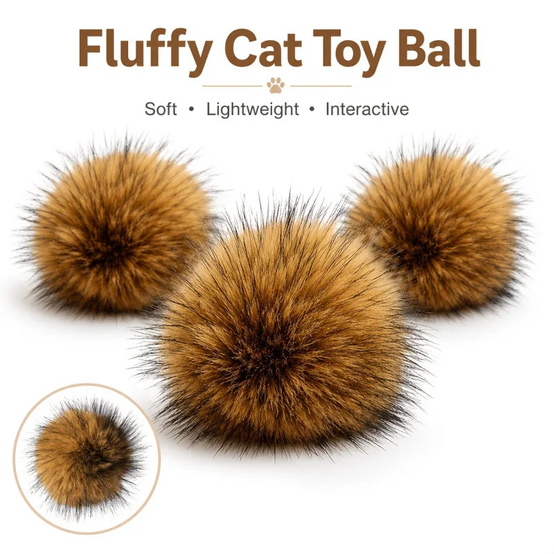 4pc Faux Rabbit Fur Cat Toy Balls – Soft Plush Interactive Set Cat Toy Set PLUSH