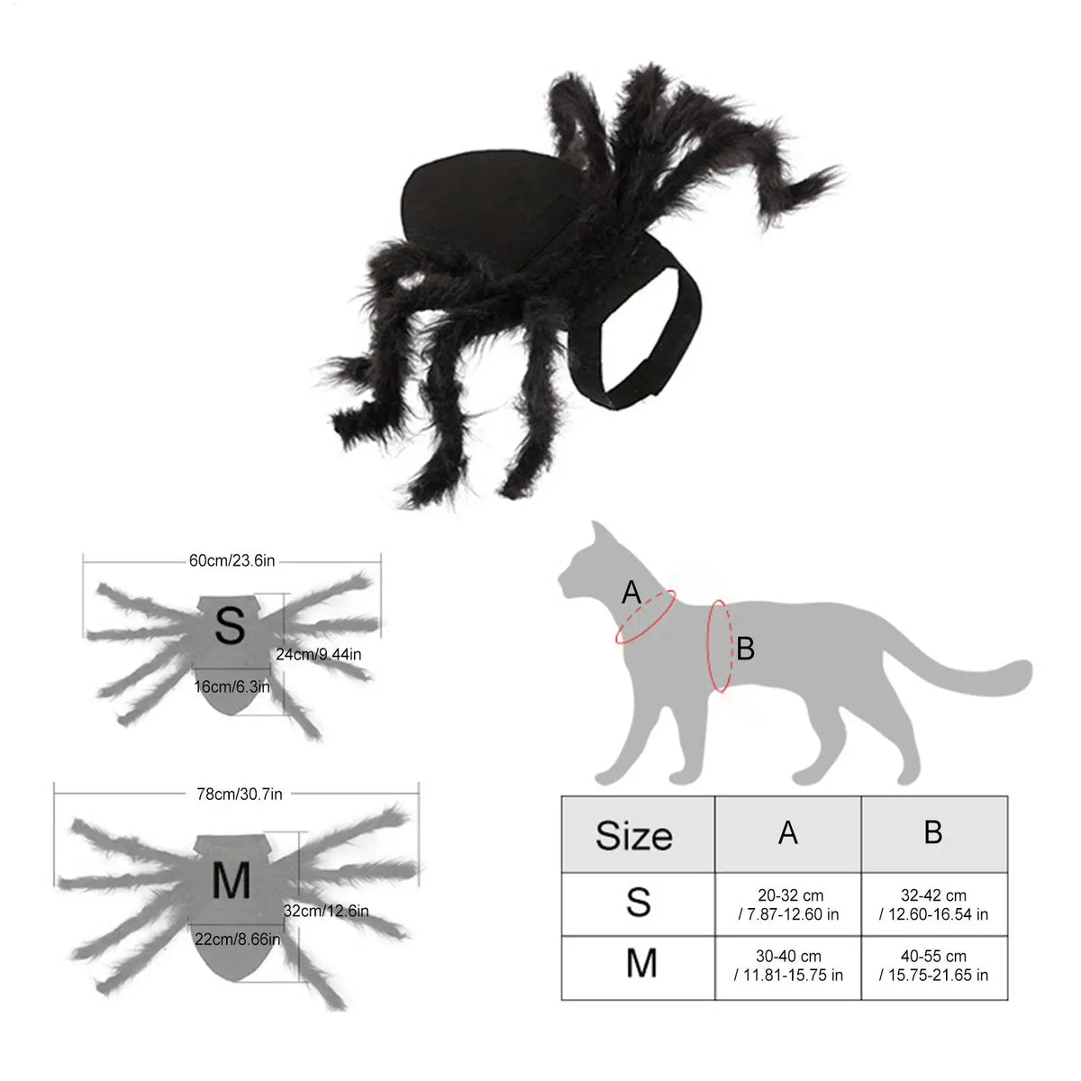 Halloween Spider Costume for Cats & Small Dogs | S & M Sizes Pet Halloween Costume PLUSH