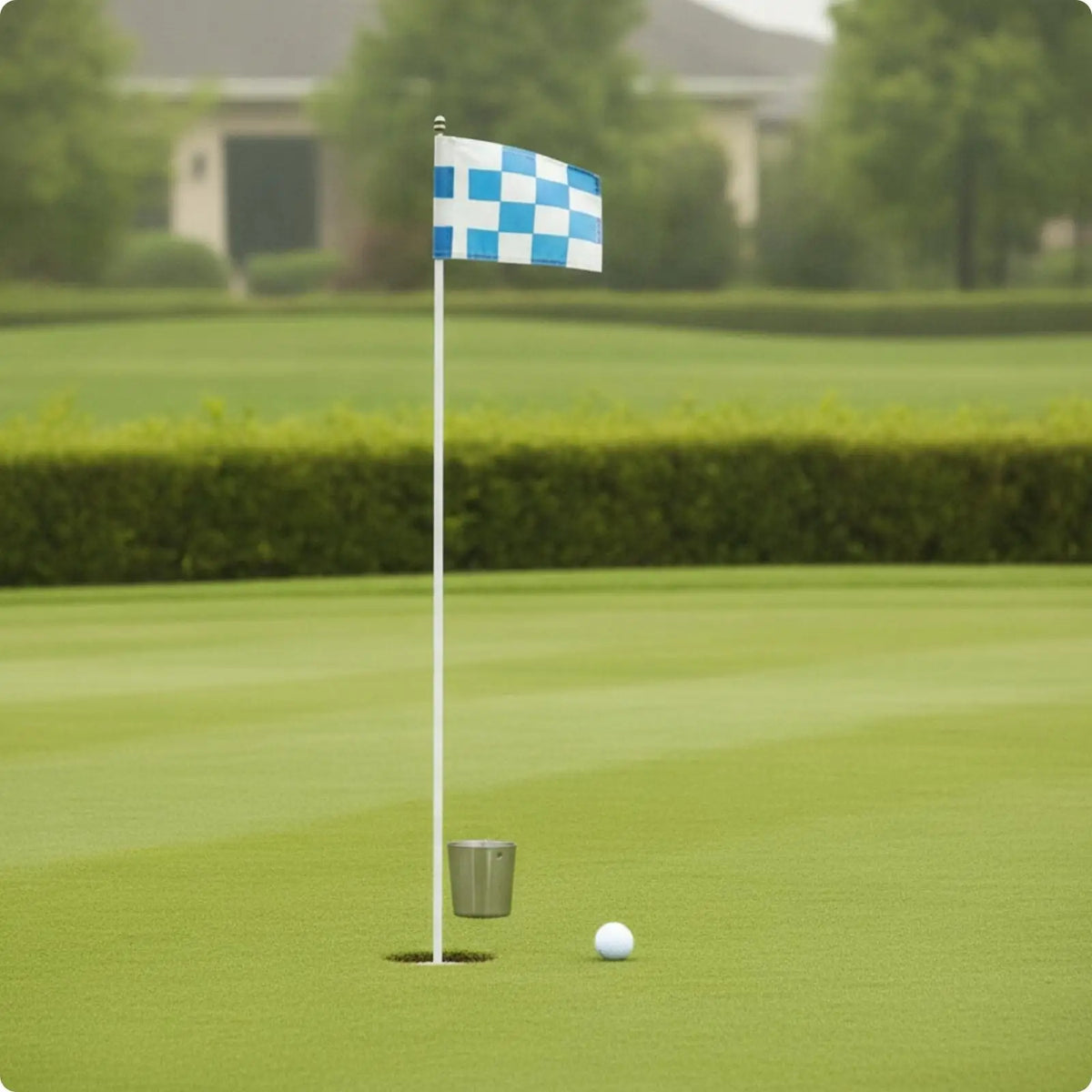 Golf Flag Pole with Stainless Steel Cup – Yard Practice Set Golf Practice Set PLUSH BluewhtPlaid85CM