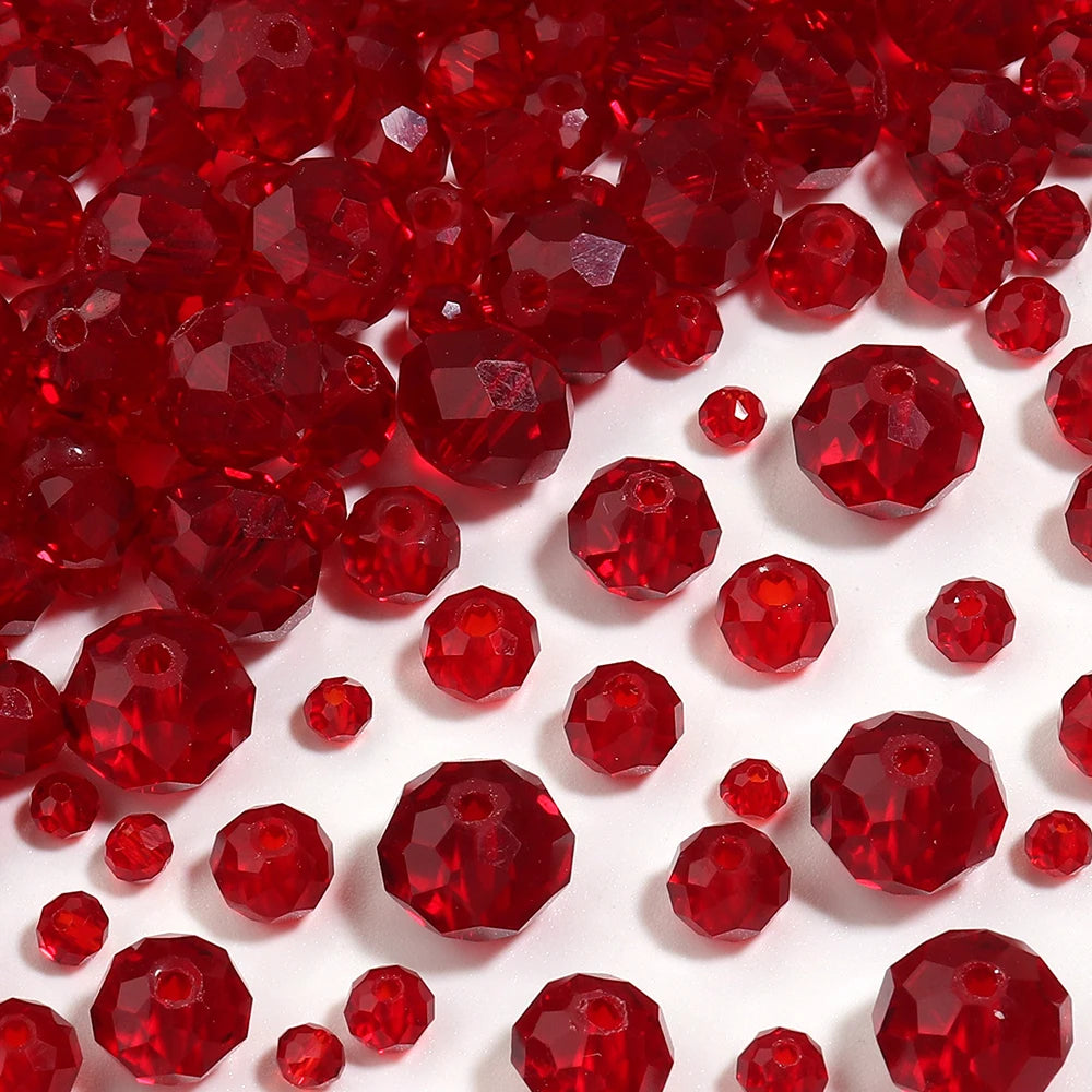 Red Faceted Glass Rondelle Spacer Beads 50-200pcs | DIY Jewelry Glass Spacer Beads PLUSH