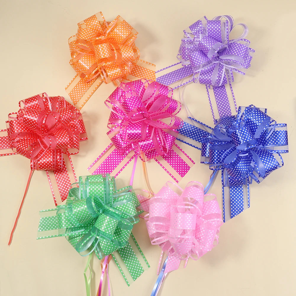 2pcs Polka Dot Pull Bow Ribbons 15cm – Gift Wrap Decoration Gift Wrap Bow PLUSH