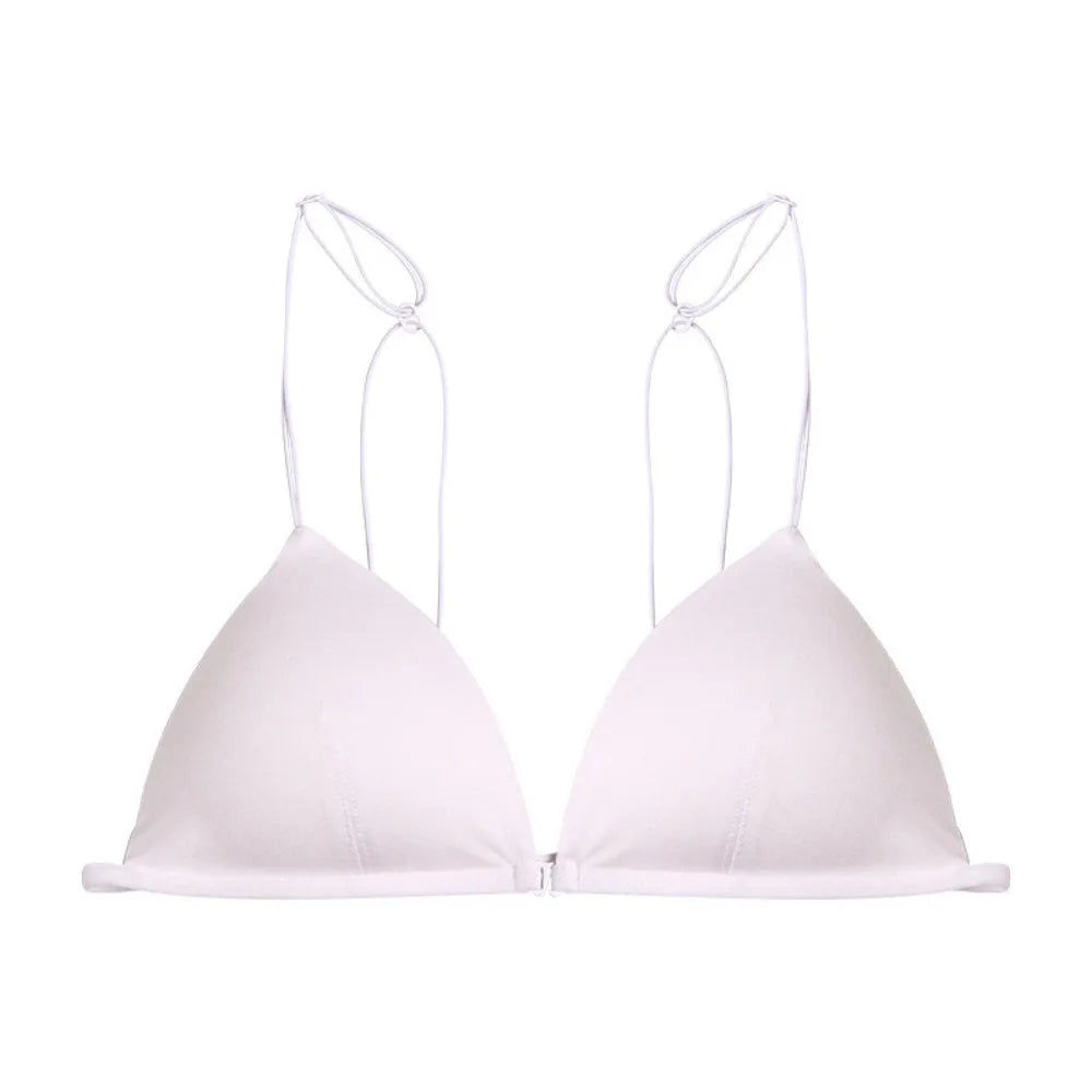 Women's Triangle Push-Up Wireless Bra | French Style Thin Strap Wireless Push-Up Bra PLUSH White L