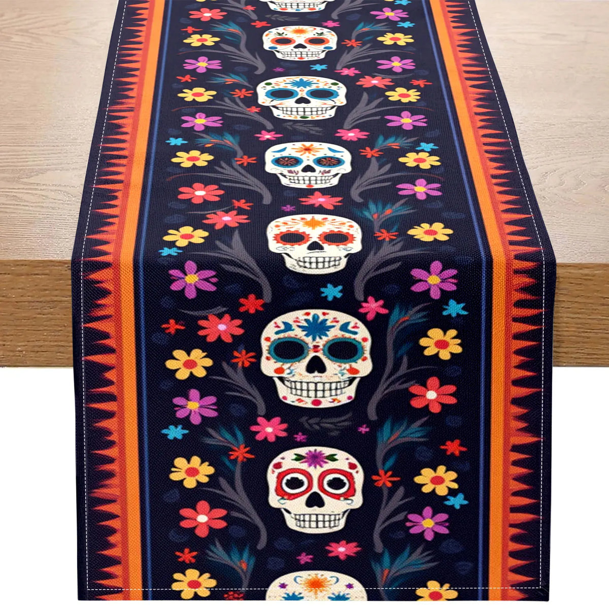 Day of the Dead Table Runner – Skull & Floral Pattern Table Runner PLUSH A 33X183Cm