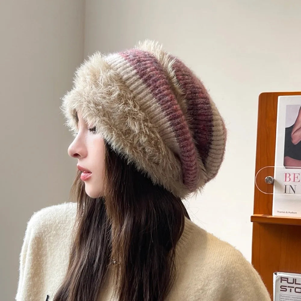 Women's Slouchy Beanie – Thick Knit Fleece Lined Winter Hat Knit Winter Beanie PLUSH Style C