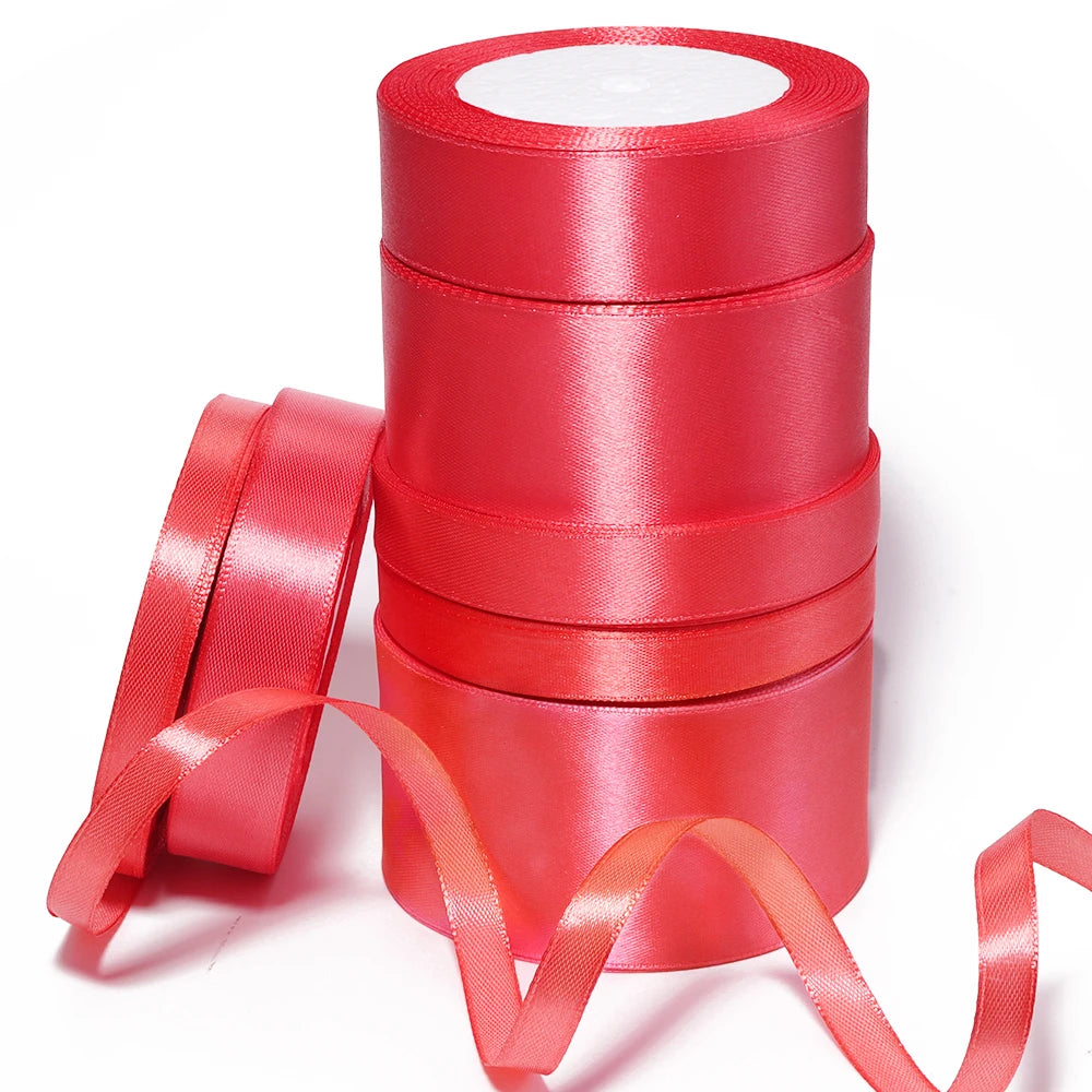 25 Yards Red Satin Ribbon – Wedding & Gift Wrap, 7 Widths Satin Craft Ribbon PLUSH