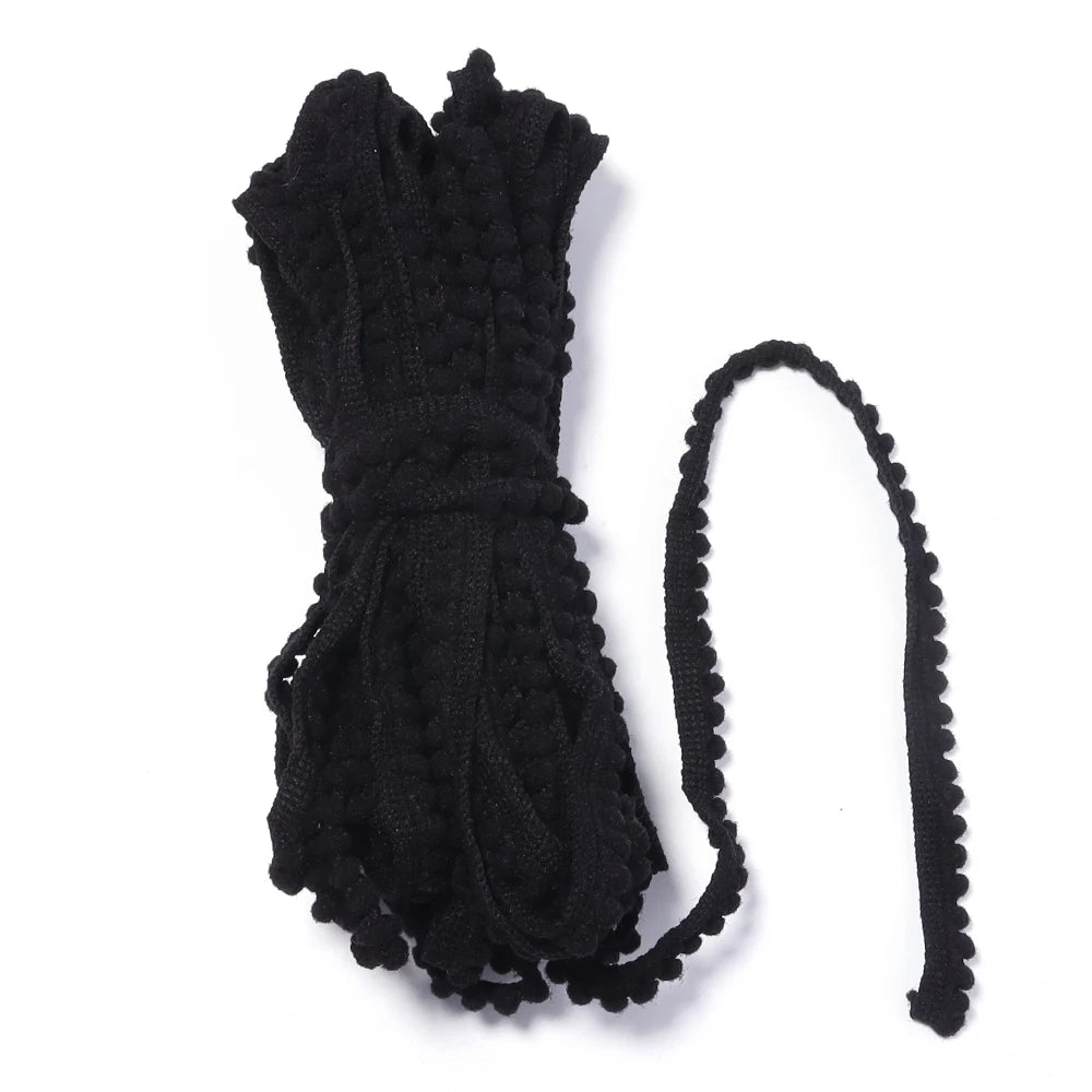10 Yards Puffy Ball Lace Trim Ribbon – DIY Tassel Braided Rope Craft Trim Ribbon PLUSH black