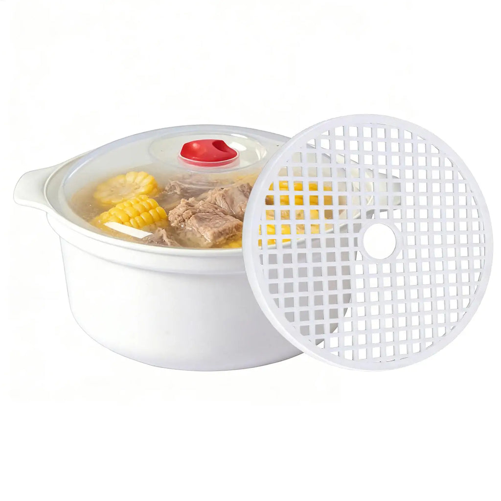 Large Capacity Microwave Steamer Box with Rack – Food Grade PP Microwave Steamer PLUSH