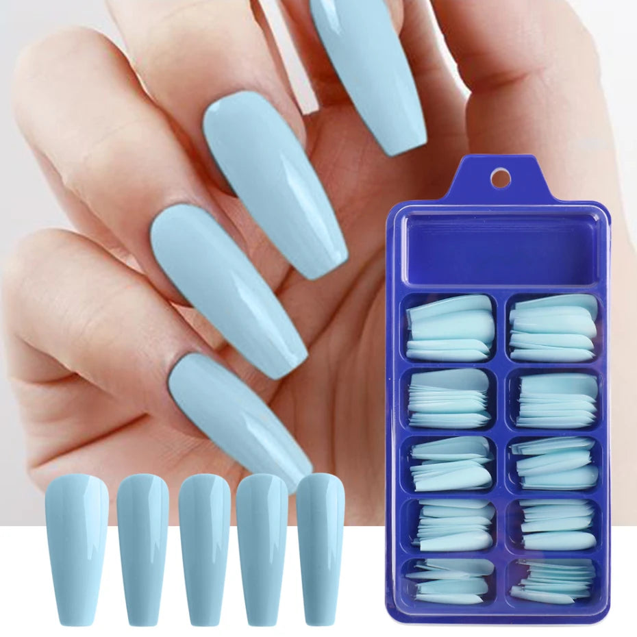 100pcs Coffin Press On Nails – Acrylic Nail Extension Kit Press On Nail Tips PLUSH 1895-13