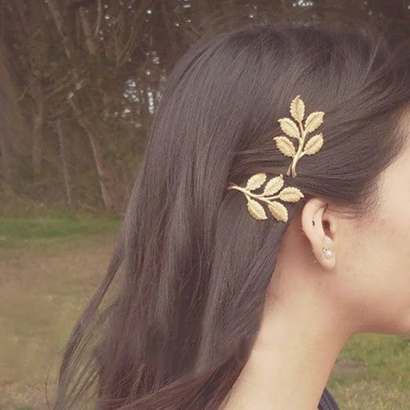 Pearl Metal Leaf Hair Clips – Golden Olive Branch Barrettes Hair Clips & Barrettes PLUSH