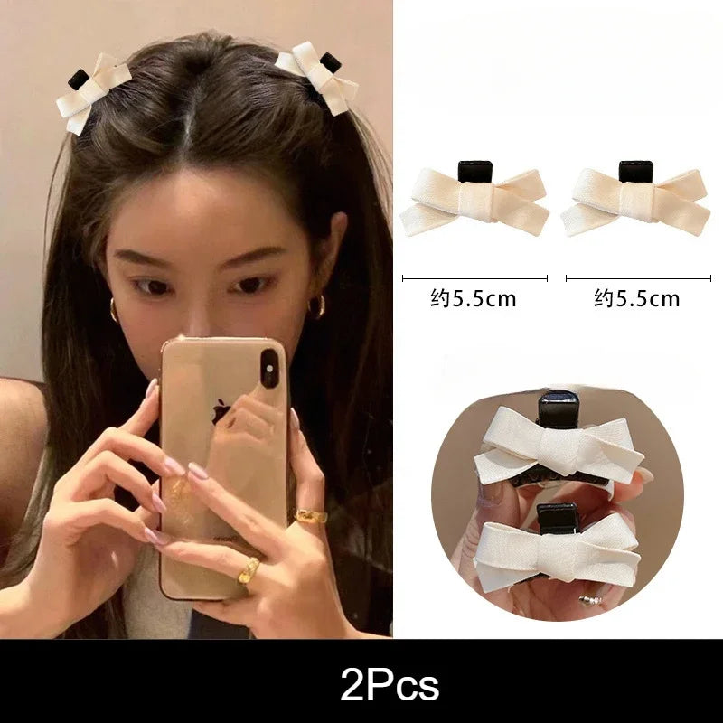 2Pcs Satin Bow Hair Claw Clips Black Red – Korean Style Bow Hair Clips PLUSH White
