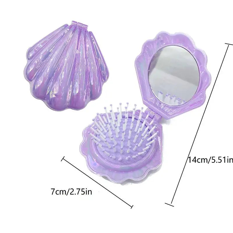 Shell Folding Airbag Hair Brush with Mirror – Anti-Static Comb Folding Hair Brush PLUSH