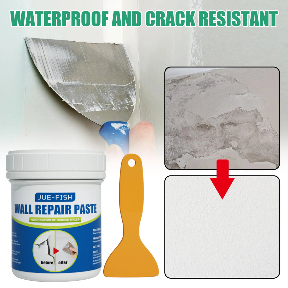Waterproof Wall Repair Paste & Spatula – No-Mix Quick Dry Wall Repair Paste PLUSH