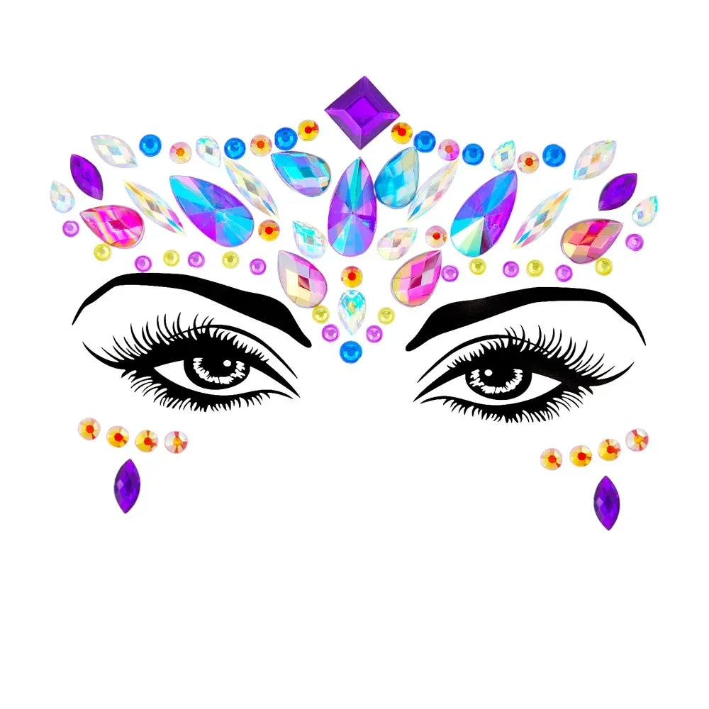 Crystal Face Gems Rhinestone Temporary Tattoo Stickers