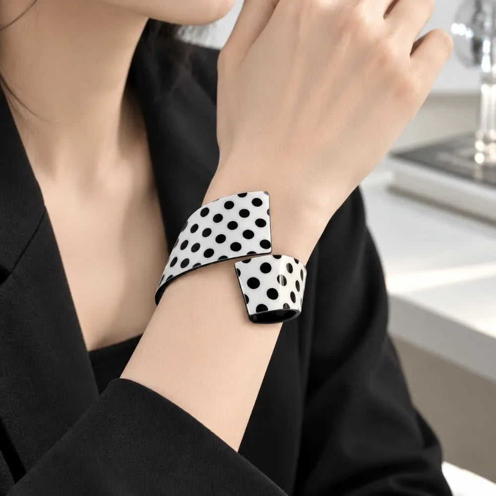Black & White Polka Dot Acrylic Open Cuff Bangle Acrylic Cuff Bangle PLUSH