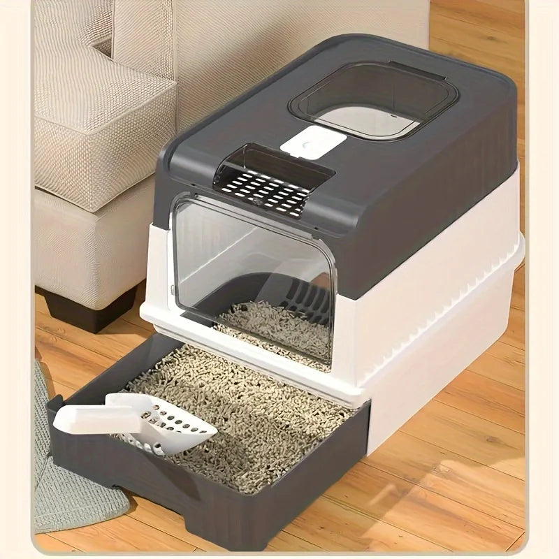 Dual Aisle Cat Litter Box with Drawer & Scoop – Odor Control Cat Litter Box PLUSH