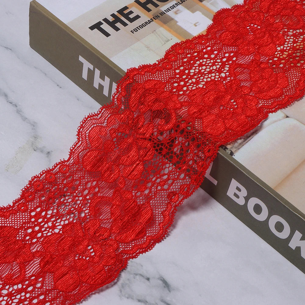 2 Yards 8cm Elastic Floral Lace Trim – DIY Sewing & Hairband Elastic Lace Trim PLUSH Red 8cm 2yards