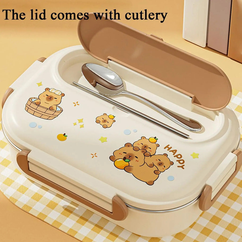 Stainless Steel Divided Lunch Box Set With Bowl & Cutlery Divided Lunch Box Set PLUSH