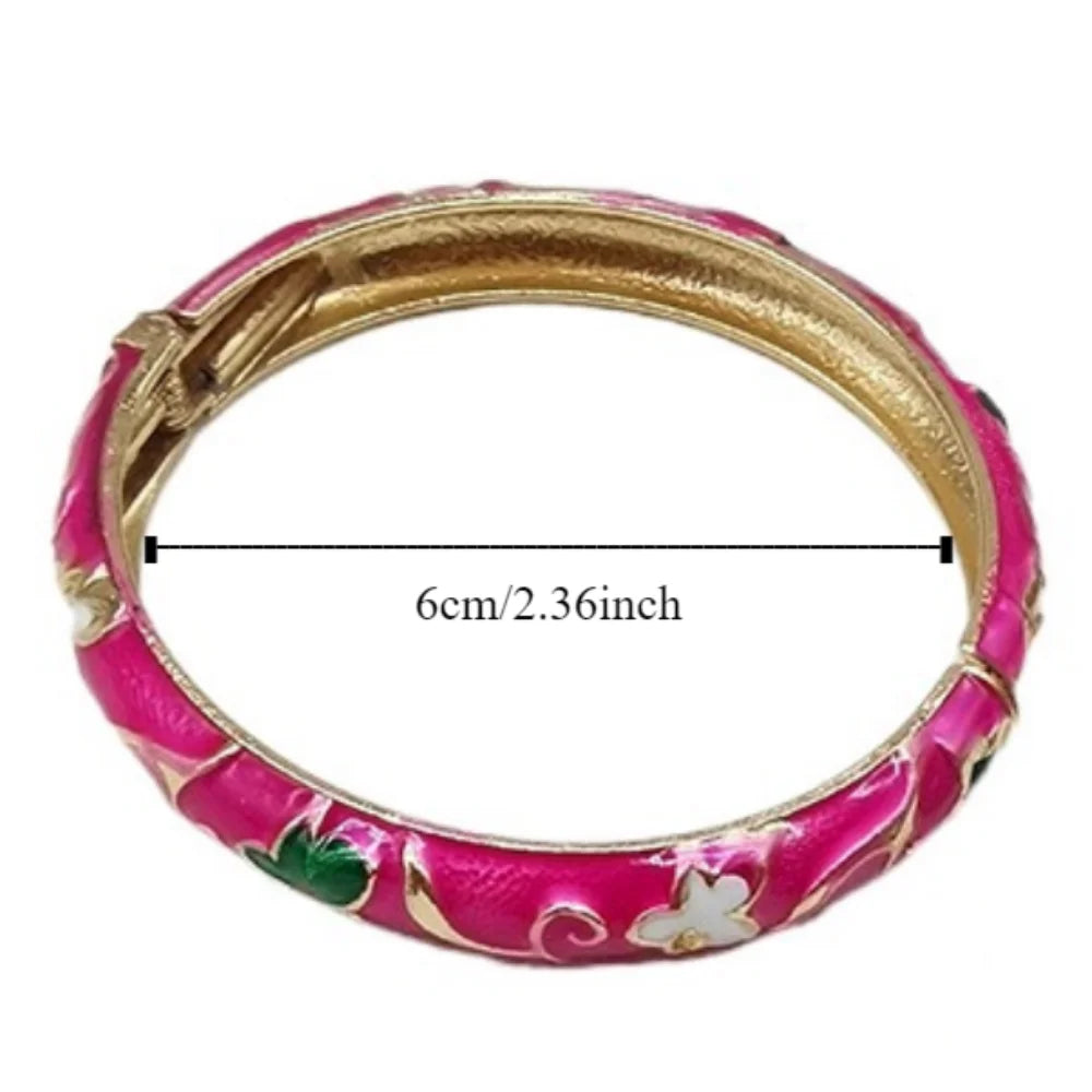 Chinese Cloisonné Enamel Peony Double Bangle Bracelet Women Enamel Bangle Bracelet PLUSH