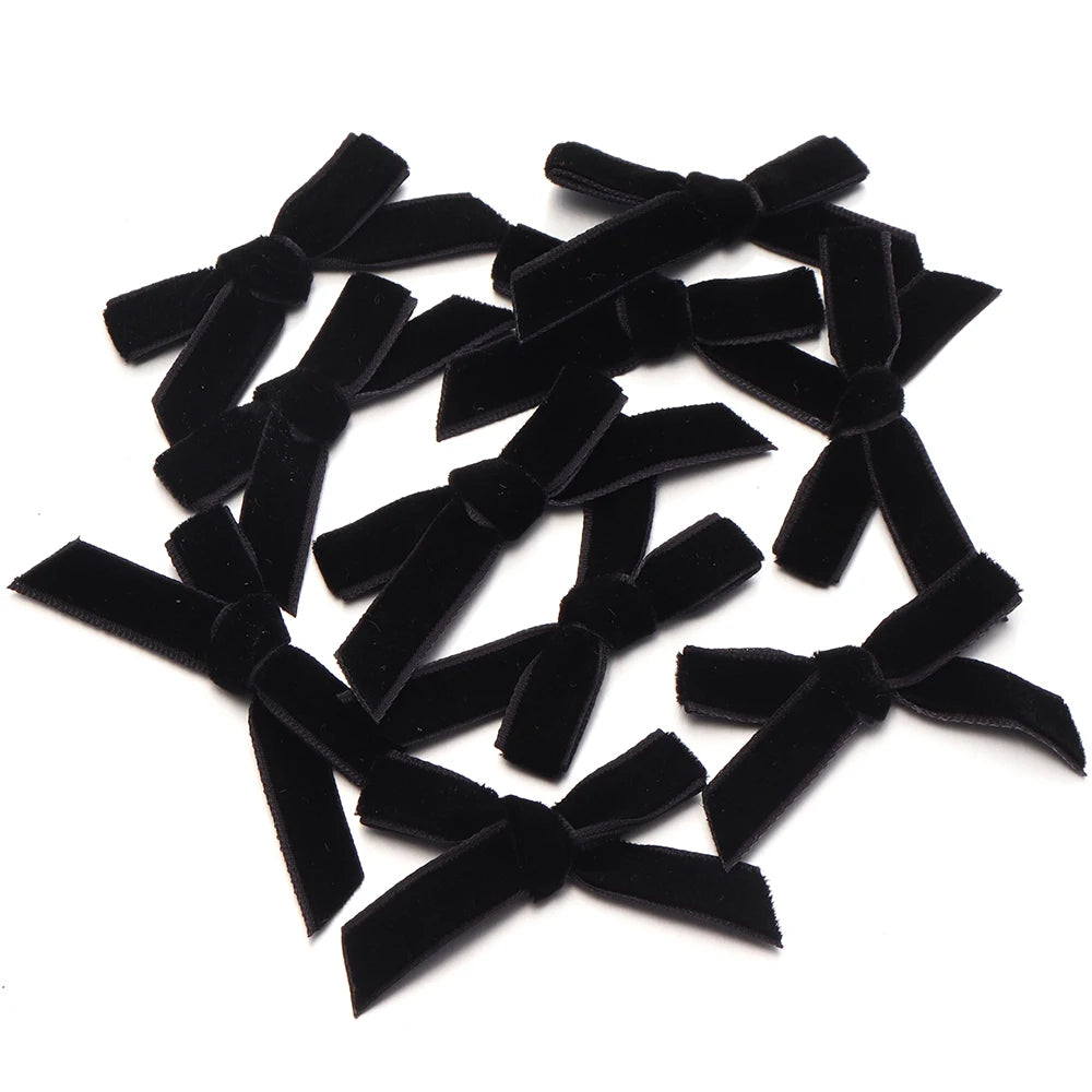 10pcs Velvet Flocking Bow Ribbons 1cm – DIY Hair & Gift Decor Velvet Bow Ribbons PLUSH black