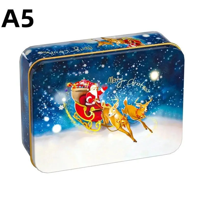 Christmas Tin Can Box – Elk & Santa Candy Cookie Gift Storage Holiday Tin Box PLUSH A5
