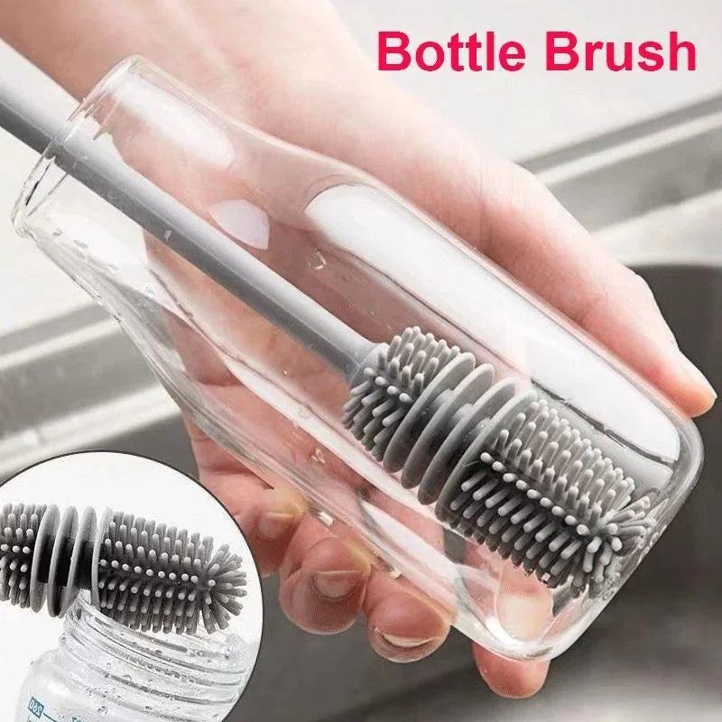 Long Handle Silicone Bottle Brush & Cup Scrubber | Kitchen Bottle Cleaning Brush PLUSH