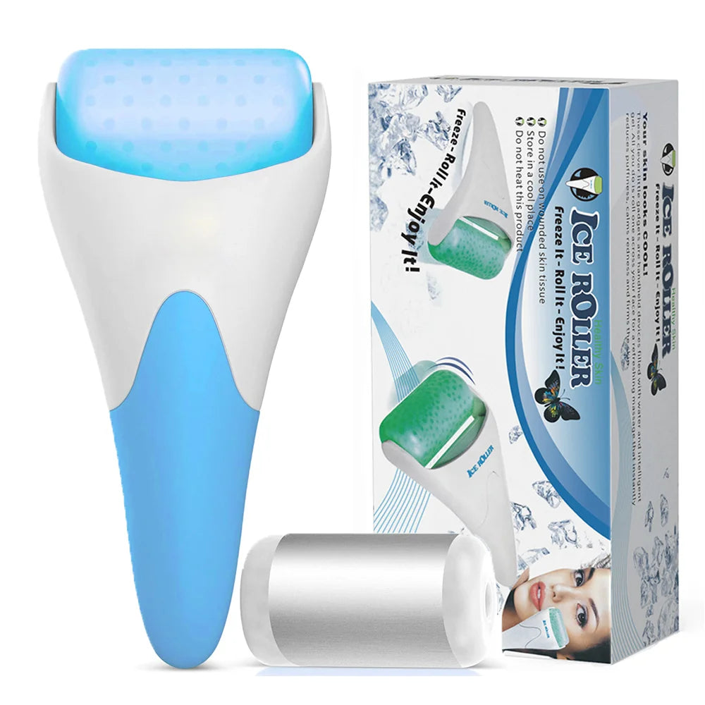 Stainless Steel Ice Roller Facial Massager | Skin Lifting Tool Facial Ice Roller PLUSH BLUE SET