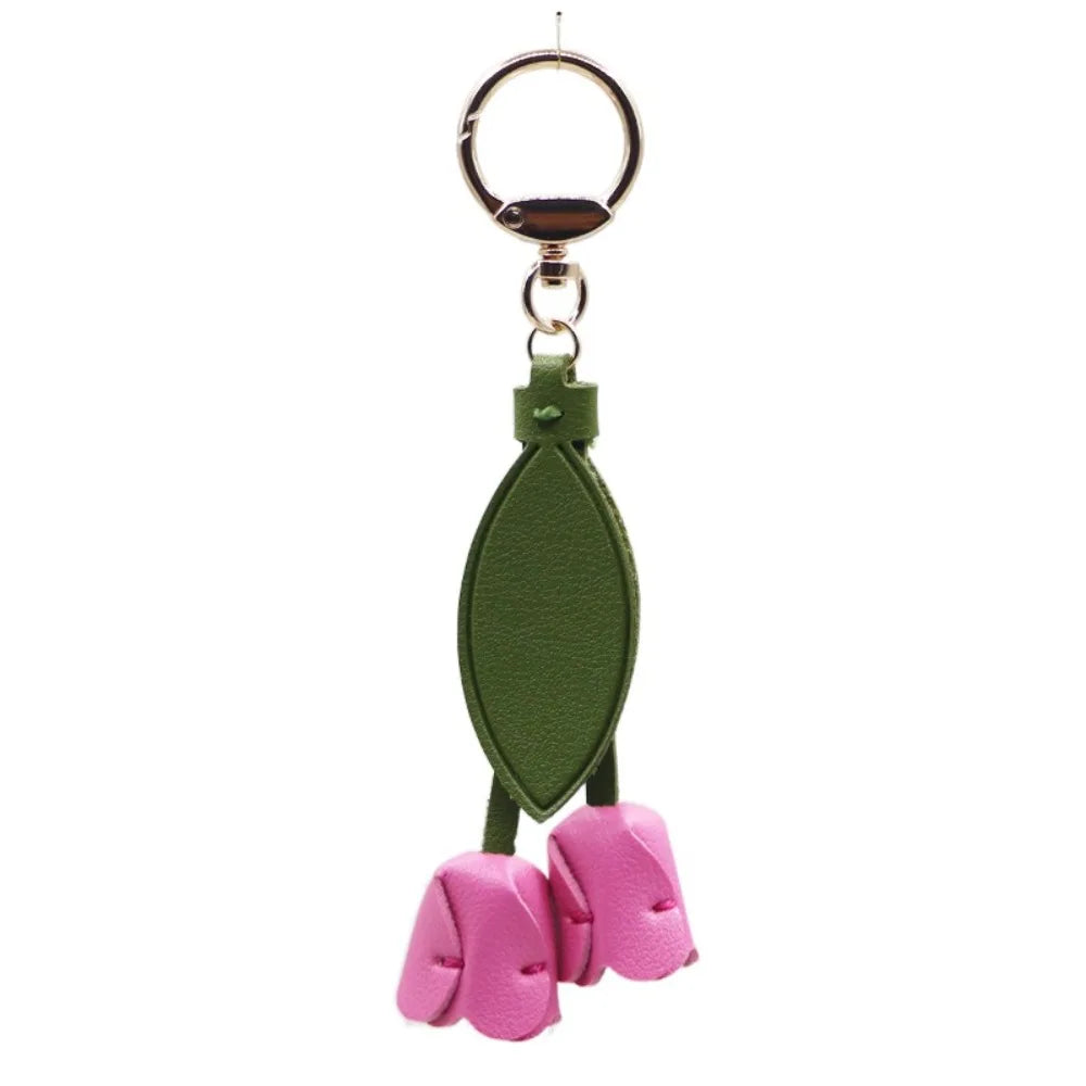 Tulip Bag Pendant PU Leather Floral Charm – Korean Style Bag Charm Pendant PLUSH Rose Red Style 2