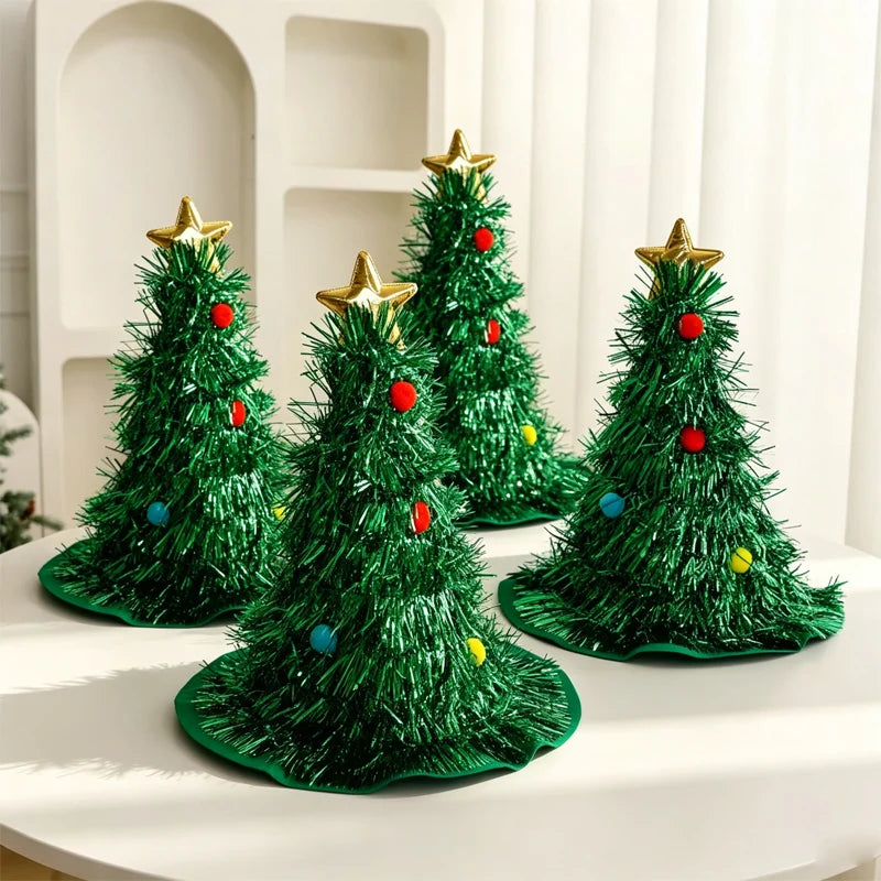 Mini Christmas Tree Hat Headbands – Holiday Photo Props Set Holiday Headband Set PLUSH 34x37cm Green-4PCS