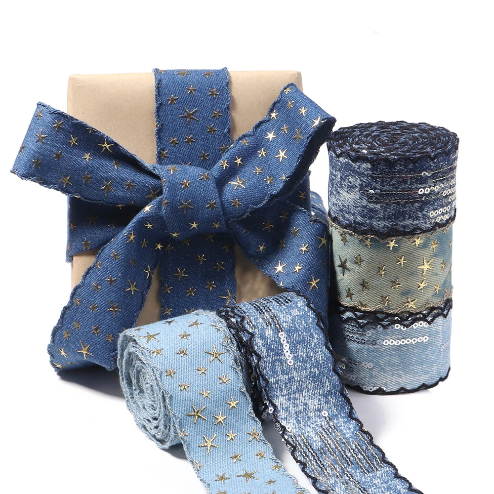 Scalloped Denim Ribbon Star Sequin Wave Trim – DIY Crafts Craft Ribbon Trim PLUSH