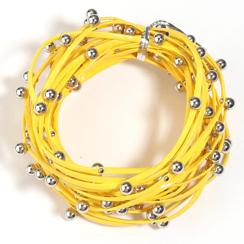 5 Yards Studded PU Leather Cord with Metal Ball Beads – DIY Leather Jewelry Cord PLUSH yellow